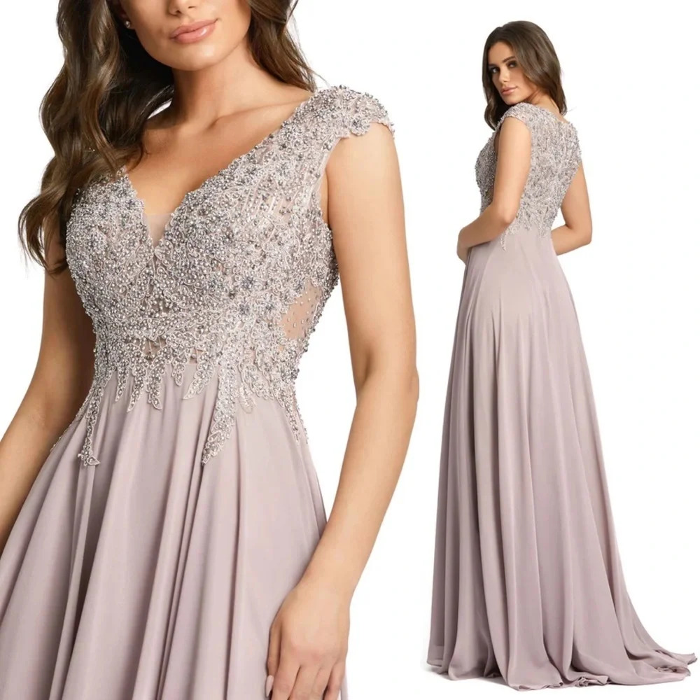 NWT Mac Duggal 20264 Applique Cap Sleeve Bodice Flowy Vintage Lilac Dress size 4